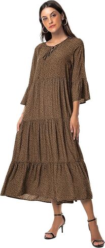 VIISHOW Womens 3/4 Sleeve Casual Bohemian Midi Dress in Kuwait