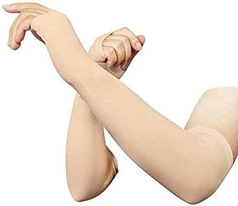 GREENPORT Unisex Cover Arm Sleeve Glove with Thumb Hole, for Driving/Riding/Sports & Outdoor Activities BEIGE Protection. in Kuwait