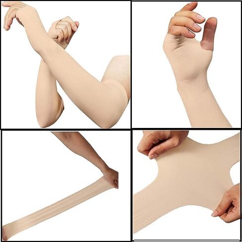 GREENPORT Unisex Cover Arm Sleeve Glove with Thumb Hole, for Driving/Riding/Sports & Outdoor Activities BEIGE Protection. in Kuwait