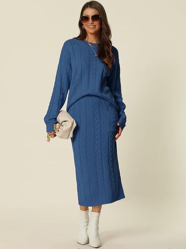 سترة Seta T للسيدات للخريف والشتاء كاجوال بياقة مستديرة مكونة من قطعتين، وتنورات متوسطة الطول مع جيوب، مجموعة صالة in Kuwait