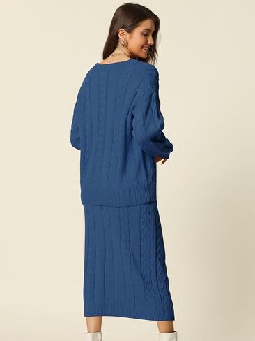 سترة Seta T للسيدات للخريف والشتاء كاجوال بياقة مستديرة مكونة من قطعتين، وتنورات متوسطة الطول مع جيوب، مجموعة صالة in Kuwait