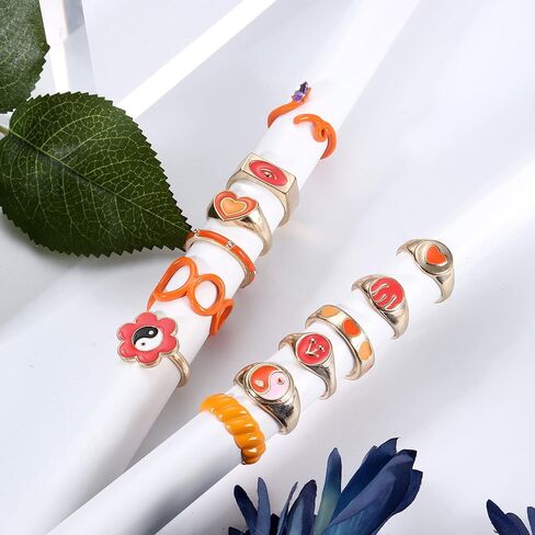 Sanfenly 12 قطعة Y2K حلقات مكتنزة خواتم ملونة للنساء في سن المراهقة الفتيات الاكريليك الراتنج خواتم الجمالية الذهب لطيف العصرية غير تقليدي بيان خواتم مفصل الإصبع الجمالية مجوهرات Y2K in Kuwait