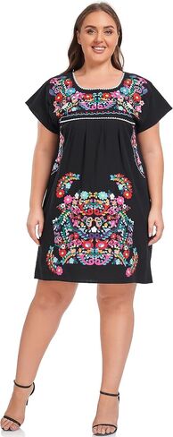 YZXDORWJ Women's Mexican Embroidered Plus Size Dress Floral Causal Fiesta Theme Boho Short Sleeve XXL Dress in Saudi Arabia