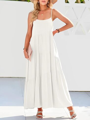 LCRRRN Womens Summer Dresses 2023 Loose Sleeveless Spaghetti Strap Asymmetric Tiered Maxi Dress in Kuwait