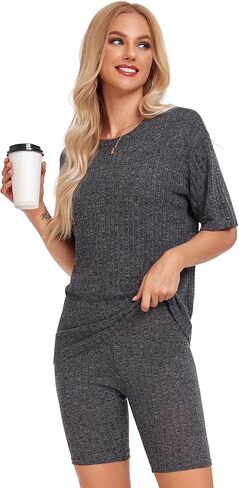 Aranmei 2 Pack Women's Lounge Sets بيجامة مجموعة مضلع متماسكة مطابقة تي شيرت وسروال السائق ملابس النوم ملابس النوم in Saudi Arabia