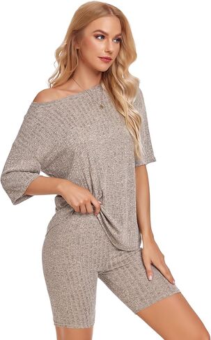 Aranmei 2 Pack Women's Lounge Sets بيجامة مجموعة مضلع متماسكة مطابقة تي شيرت وسروال السائق ملابس النوم ملابس النوم in Saudi Arabia