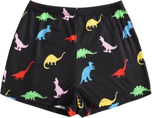 Floerns Women's Summer Dinosaur Print Elastic Waist Workout Running Shorts in Kuwait