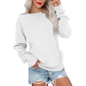 سويت شيرت Ovanviso للنساء بأكمام طويلة وياقة دائرية، بلوفر كاجوال سادة وفضفاض مع جيب in Kuwait