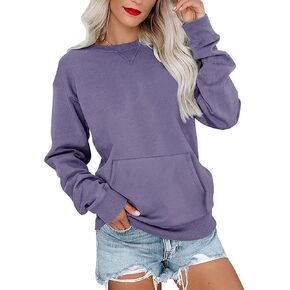 Ovanviso Sweatshirt for Women Long Sleeve Crewneck Sweatshirt Casual Solid Pullover Loose Fit Sweatshirt with Pocket