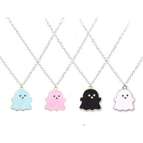 Pingyongchang 4Pcs Ghost Pendant BFF Necklaces Halloween for Women Girl Men Best Friend Lovely Ghost Enamel Charm Chokers Gift Couple Memorial Necklace Jewelry Costume in Kuwait