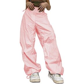 Xineicy Parachute Pants for Women with Pocket Low Rise Adjustable Drawstring Baggy Hiking Pants Loose Trousers with Pockets
