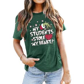 Christmas Teacher Shirt Women My Students Stole My Heart Christmas Shirt Merry Christmas Top Graphic Teacher Gift Shirts