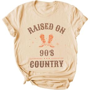 ASTANFY Raised on 90s Country Shirt Womens Vintage Cowgirl T-Shirt Concert Outfits Casual Country Music Graphic Tees Tops