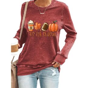 Tis The Season Halloween Sweatshirt Womens Fall Football Pumpkin Funny Graphic Crew Neck Casual Loose Pullover Top