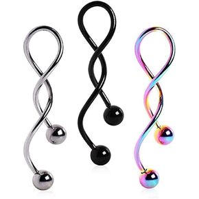 Kiokioa Spiral Twist Navel Ring 316L Surgical Steel Body Piercing Rings14g