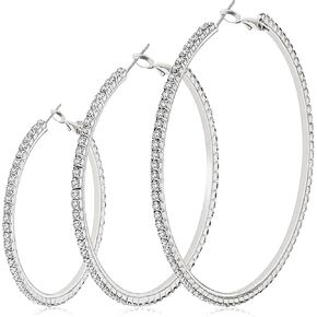 NLCAC 14K Gold Plated Big Hoop Earrings-3 Pairs Gold Hoops Crystal Rhinestone Hoop Earrings Set 50mm 60mm 70mm in Kuwait