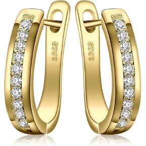 JewelryPalace Eternity Cubic Zirconia Huggie Hoop Earrings For Women, 14K White Yellow Rose Gold Plated 925 Sterling Silver Earrings for Her, CZ Jewelry Sets in Saudi Arabia