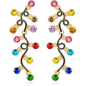 WOWORAMA Colorful Christmas Earrings for Women Crystal Christmas Light Bulb Earrings Cute Green Christmas Tree Tassel Earrings Jewelry Gifts