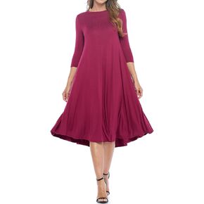 iconic luxe Women's A-Line Swing Midi Dress Three-Quarter Sleeve Casual Formal in Kuwait