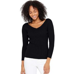 State Cashmere Women's 100% Pure 2-Ply Cashmere Easy V-Neck Sweater Ribbed Long Sleeve Pullover