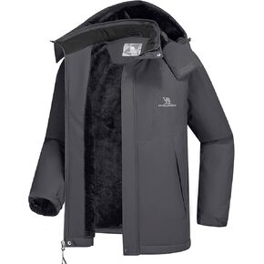 CAMEL CROWN Men's Waterproof Ski Jacket Fleece Lined Snowboarding Jackets Hooded Raincoat Warm Winter Coat