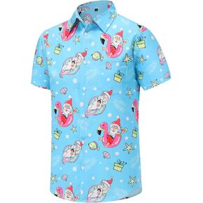 Christmas Shirts for Men, Men's Casual Short Sleeve Button Down Shirts, Funky Hawaiian Shirt