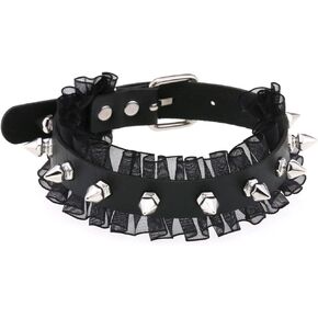 eYLun Women Goth Leather Choker, Lace Spike Rivet Punk Adjustable Collar Necklaces