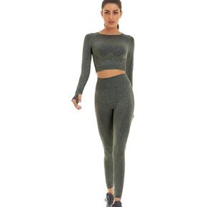 Toplook Women Seamless Workout Outfits Athletic Set Leggings + Long Sleeve Top