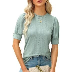 BMJL Womens Dressy Casual Blouses Business Tops Short Sleeve Shirts Work Tops Cute Puff Sleeve Blouses