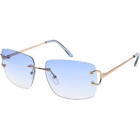 FLAWLESS EYEWEAR Retro Rimless Rectangle Sunglasses for Women Tinted Lens Gold Metal Art Décor Fashion Vintage Buffs Glasses