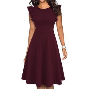 IHOT Women's Vintage Ruffle Floral Flared A Line Swing Casual Cocktail Party Dresses with Pockets