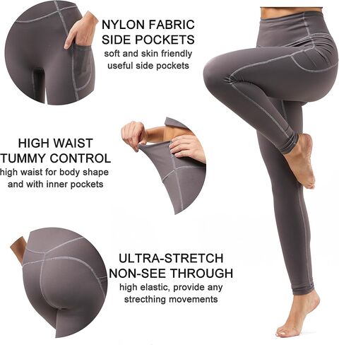 سروال يوجا نسائي عالي الخصر من Everweekend مع جيب للتحكم في البطن وتمارين رياضية وجري وصالة ألعاب رياضية غير شفافة in Kuwait