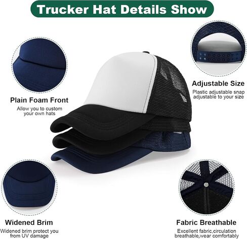 MEINICY Trucker Hat for Men Women Snapback Adjustable Baseball Cap Foam Plain Front Mesh Back Cap Classic 5 Panel Trucker Hat in Kuwait