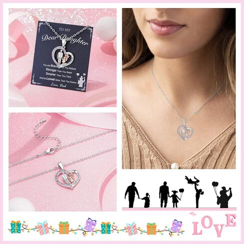 Tarsus Daughter Necklace from Dad, Daddy Love Daughter Forever, Father to Daughter Heart Pendant Necklace Birthday Fathers Days Gifts for Girls in Saudi Arabia