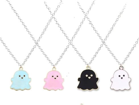 Pingyongchang 4Pcs Ghost Pendant BFF Necklaces Halloween for Women Girl Men Best Friend Lovely Ghost Enamel Charm Chokers Gift Couple Memorial Necklace Jewelry Costume in Kuwait