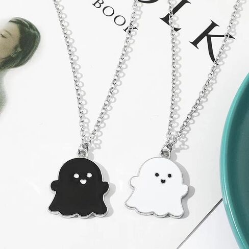 Pingyongchang 4Pcs Ghost Pendant BFF Necklaces Halloween for Women Girl Men Best Friend Lovely Ghost Enamel Charm Chokers Gift Couple Memorial Necklace Jewelry Costume in Kuwait
