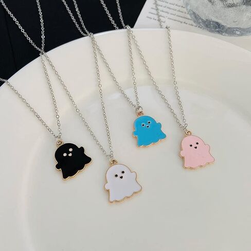 Pingyongchang 4Pcs Ghost Pendant BFF Necklaces Halloween for Women Girl Men Best Friend Lovely Ghost Enamel Charm Chokers Gift Couple Memorial Necklace Jewelry Costume in Kuwait