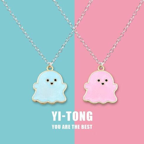 Pingyongchang 4Pcs Ghost Pendant BFF Necklaces Halloween for Women Girl Men Best Friend Lovely Ghost Enamel Charm Chokers Gift Couple Memorial Necklace Jewelry Costume in Kuwait
