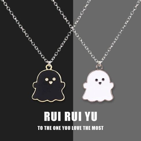 Pingyongchang 4Pcs Ghost Pendant BFF Necklaces Halloween for Women Girl Men Best Friend Lovely Ghost Enamel Charm Chokers Gift Couple Memorial Necklace Jewelry Costume in Kuwait