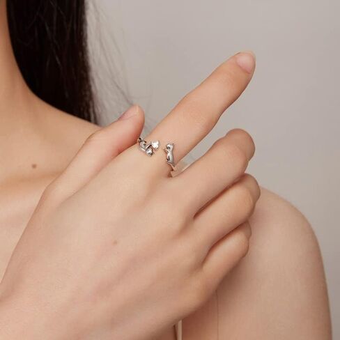 BISAER خاتم القط حلقات قابل للتعديل للنساء، 925 الفضة الاسترليني حلقات القط جميل القطط الحيوانات المفتوحة حلقة عناق خواتم مجوهرات للنساء هدايا مجوهرات in Kuwait