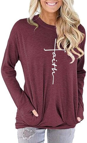 ZILIN Women's Casual Letter Print Crewneck T-Shirt Long Sleeve Tunic Tops Sweatshirt with Pockets in Kuwait