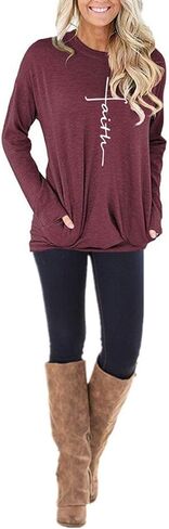 ZILIN Women's Casual Letter Print Crewneck T-Shirt Long Sleeve Tunic Tops Sweatshirt with Pockets in Kuwait