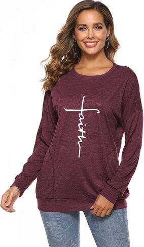 ZILIN Women's Casual Letter Print Crewneck T-Shirt Long Sleeve Tunic Tops Sweatshirt with Pockets in Kuwait
