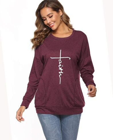 ZILIN Women's Casual Letter Print Crewneck T-Shirt Long Sleeve Tunic Tops Sweatshirt with Pockets in Kuwait