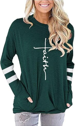 ZILIN Women's Casual Letter Print Crewneck T-Shirt Long Sleeve Tunic Tops Sweatshirt with Pockets in Kuwait