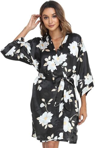 season dressing Women Floral Robes Bridesmaids Short Satin Kimono Sleepwear for Wedding Party in Saudi Arabia