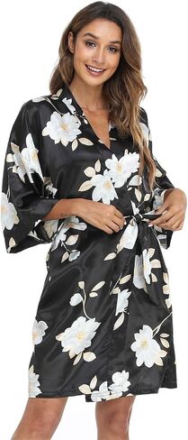 season dressing Women Floral Robes Bridesmaids Short Satin Kimono Sleepwear for Wedding Party in Saudi Arabia