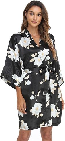 season dressing Women Floral Robes Bridesmaids Short Satin Kimono Sleepwear for Wedding Party in Saudi Arabia