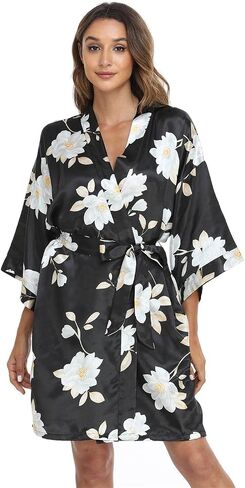 season dressing Women Floral Robes Bridesmaids Short Satin Kimono Sleepwear for Wedding Party in Saudi Arabia