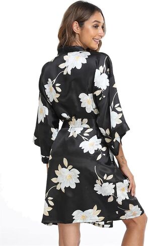 season dressing Women Floral Robes Bridesmaids Short Satin Kimono Sleepwear for Wedding Party in Saudi Arabia
